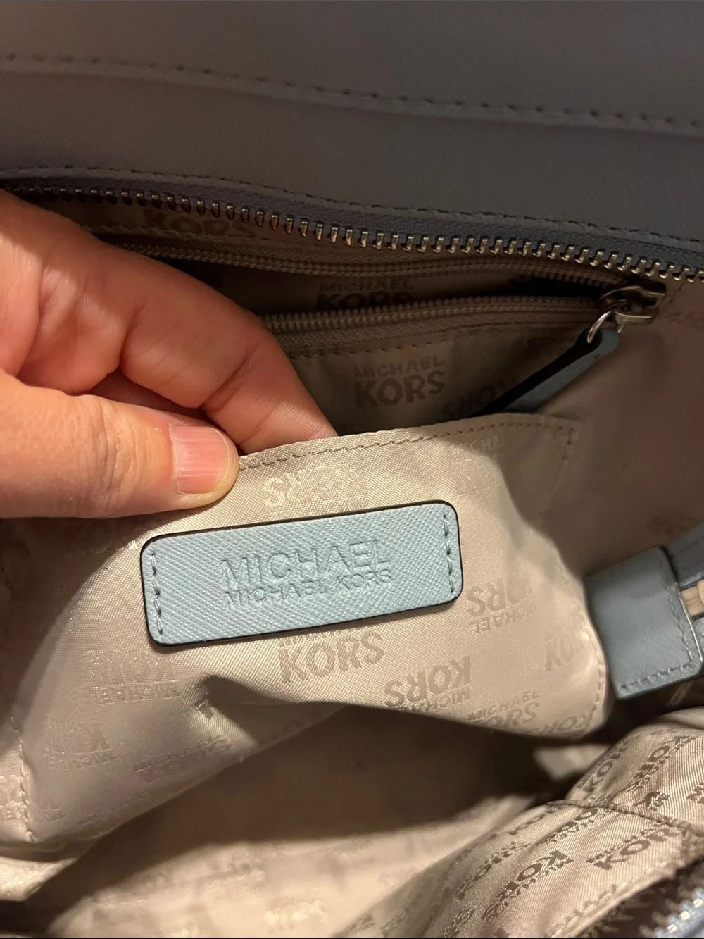 Michael Kors Baby Blue Leather Tote with Silver Lock & Hardware